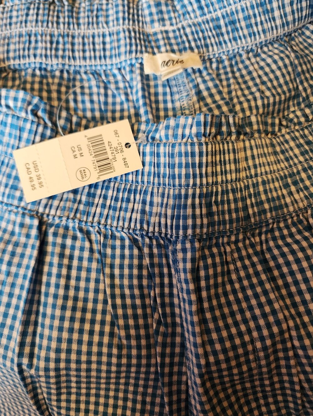 Aerie Blue and White Gingham Womens Short Size M